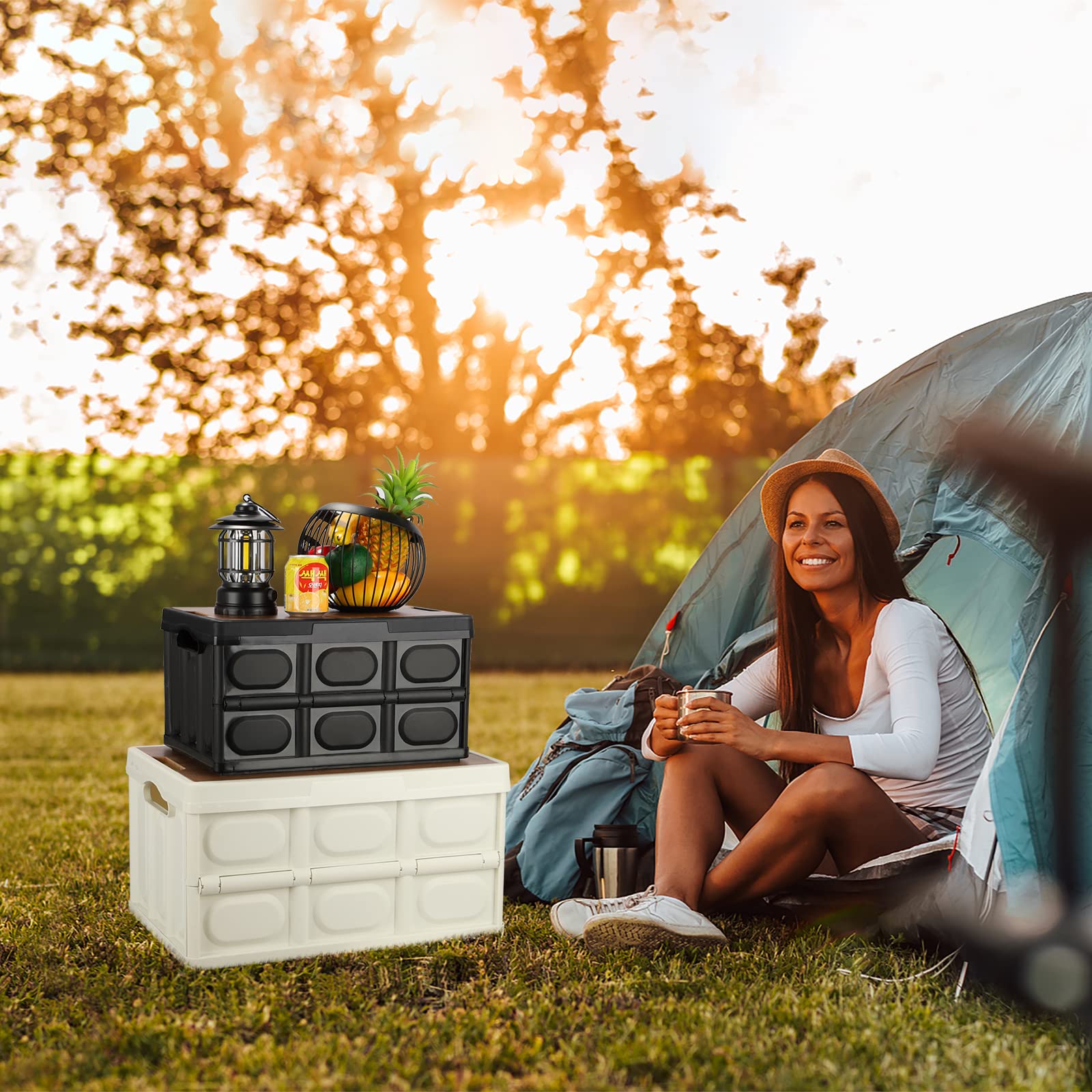 Folding Storage Bin With Lid 30L Storage Box Container Stackable Shelf Baskets Cloth Closet Car Organizers Outdoor Picnic Transport Box Toy Holder Plastic - View #3