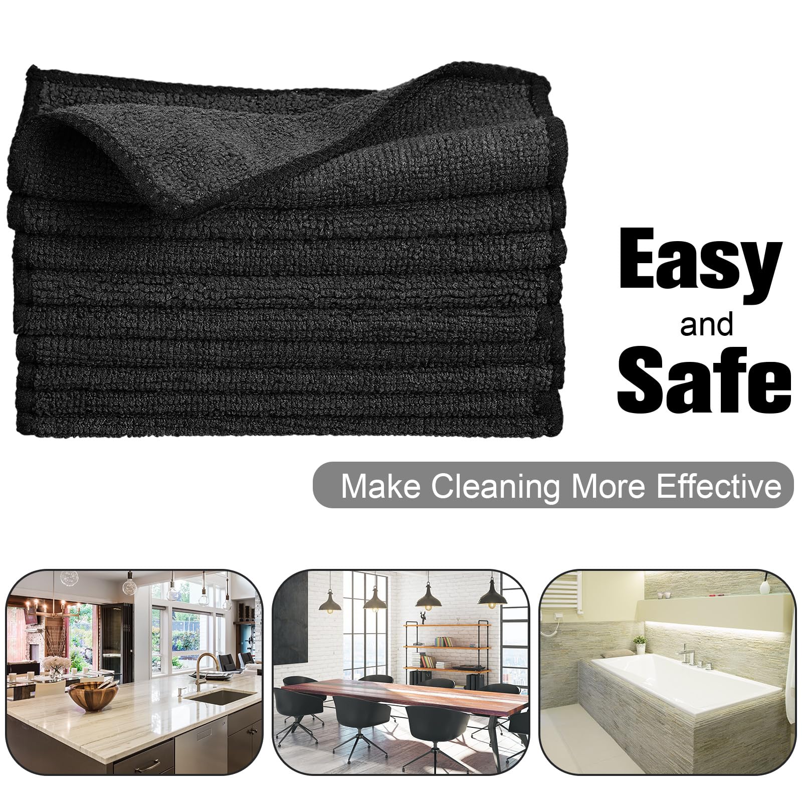 Tanlade Paño de limpieza de microfibra de 6 x 6 pulgadas, trapos de limpieza, toallas de cocina razonables, toallas de microfibra para lavado y borrado en seco (negro, 50 piezas)