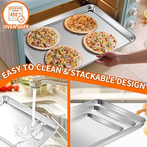 Miniatura 5 de Fire More Juego de 3 bandejas para hornear, bandejas de acero inoxidable para hornear, 91216 pulgadas, juego de sartenes para hornear resistentes y