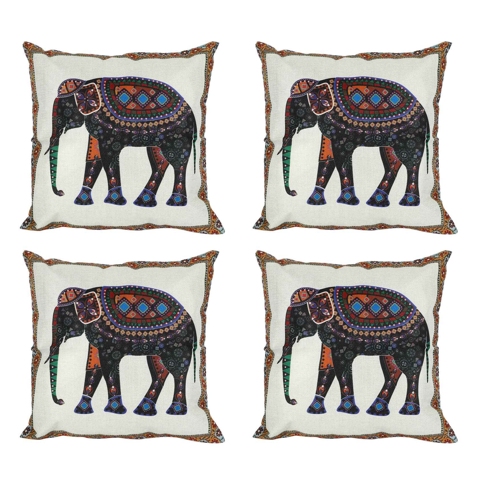 Hndhbfgrt 4X Indian Knitted Elephant Cotton Linen Throw Pillow Case Cushion Cover Decor