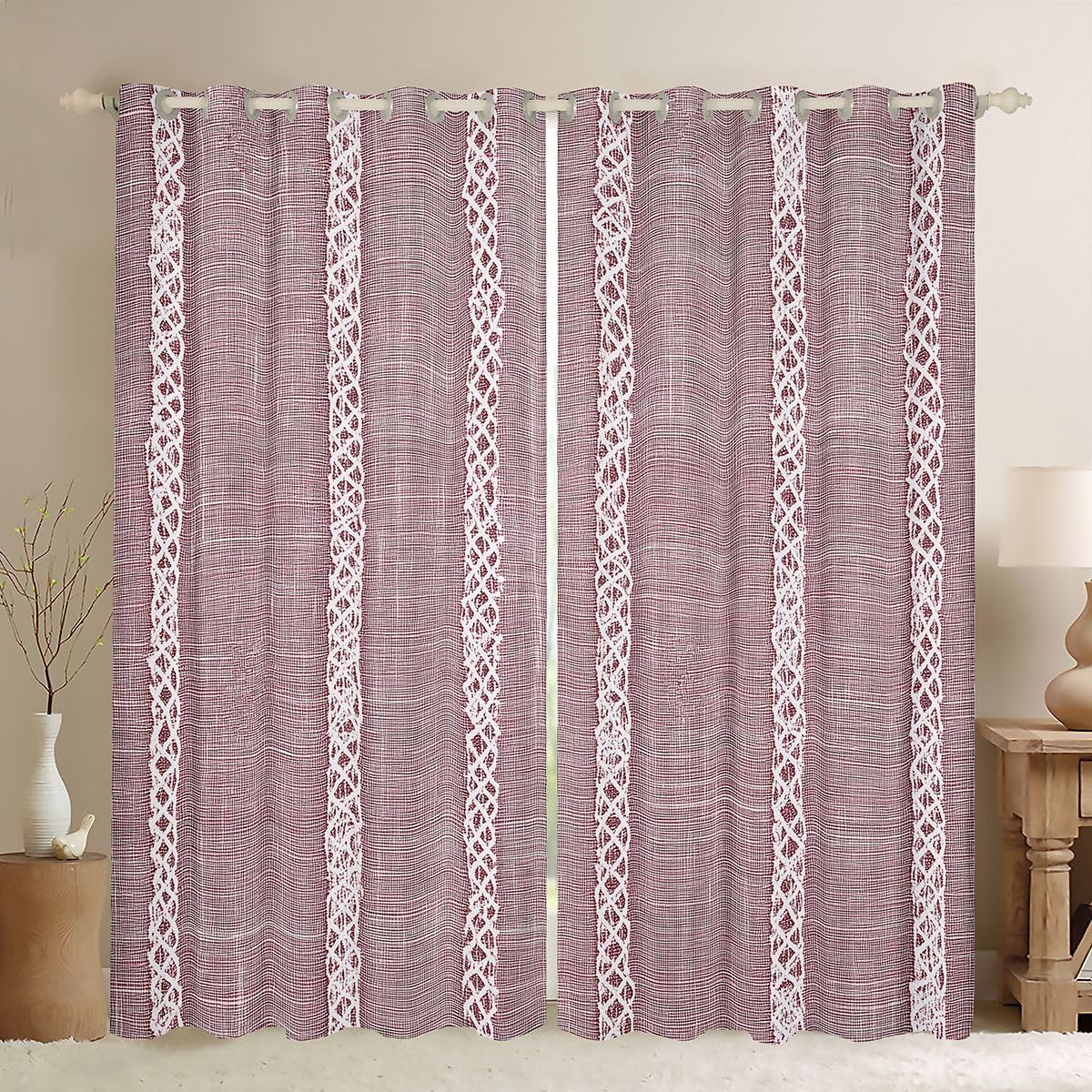 Feelyou Strips Blackout Curtains Modern Striped Art Darkening Drapes for Bedroom Living Room Decor Luxury Thermal Insulated Shades Bohemian Window Treatments, 2 Panels 38 x 45 Inch Pink White