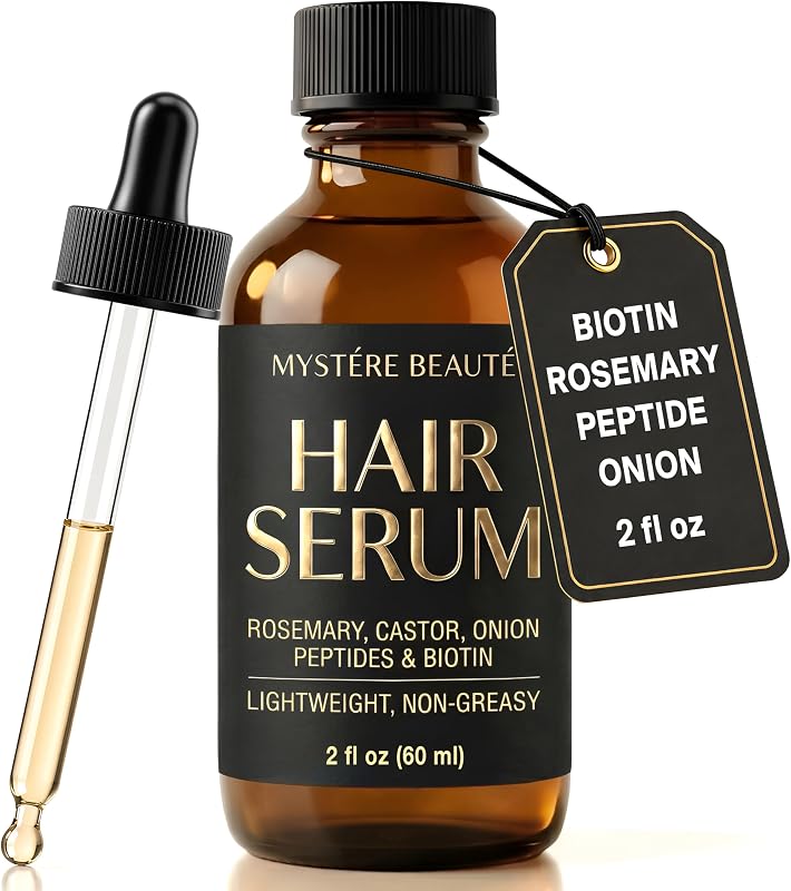 Biotin Hair Growth Serum for Damaged Hair - Lightweight Scalp Serum 2 Fl Oz | Infused with Peptides, Rosemary & Onion Extract - Daily Hydrating Treatment for Thinning Hair and Dry Scalp - MYSTERE BEAUTE
