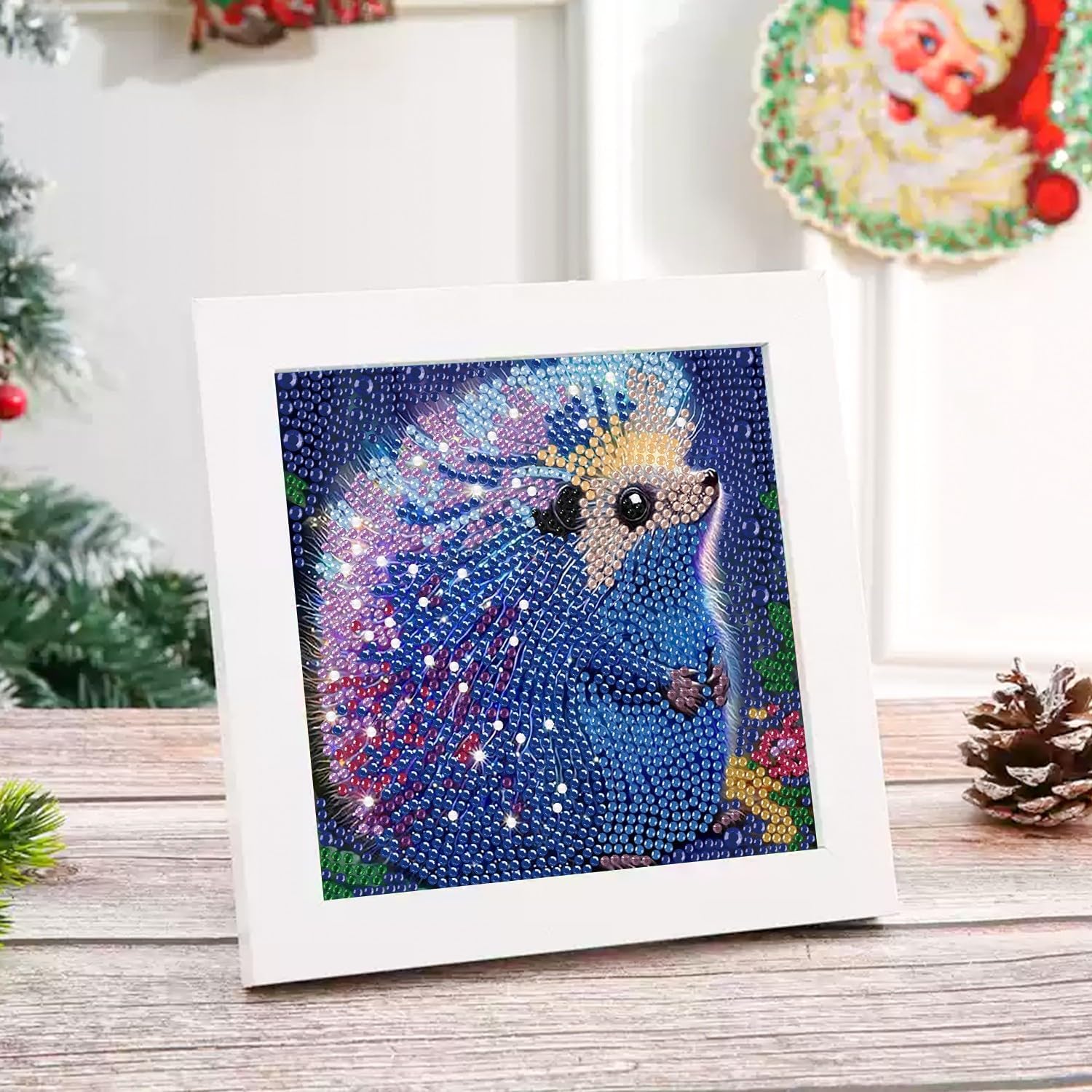 Reivworl Hedgehog Diamond Art Kits for Kids, Hedgehog Diamond Painting Kits for Kids, Gem Painting Kit for Home Wall Decoration (8x8Inch)