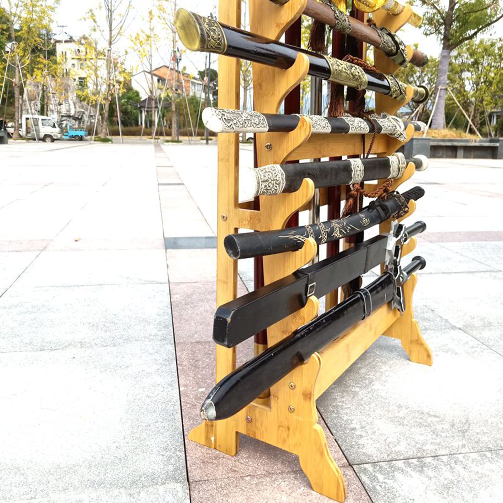 Schwertständer Stehend Holz - Samurai Schwerter Rack | Integriertes Senkrecht Schwert Schwerthalter Mit 5 Löchern Und 10-stufiger, Schwerthalter Vertikal Display Verwendet Katana Ständer
