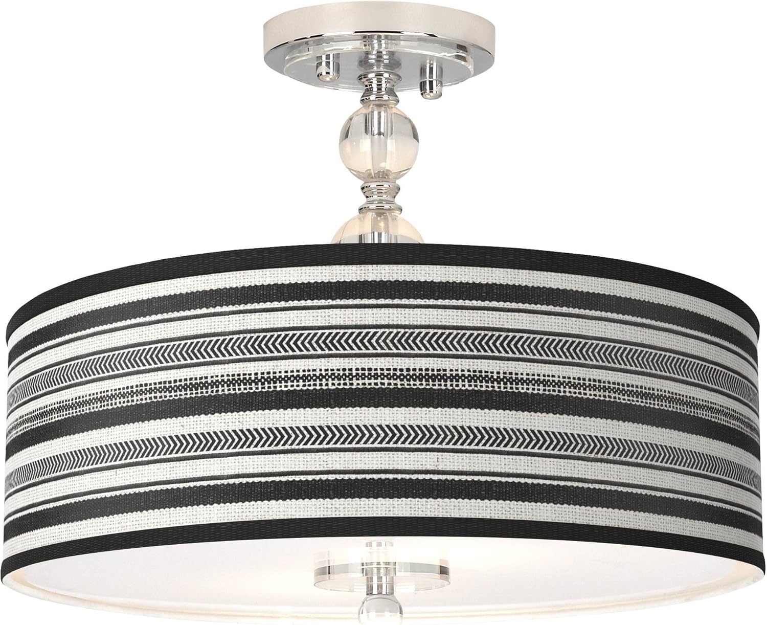 Giclee Glow Stripes Noir Giclee 16" Wide Semi-Flush Ceiling Light with Print Shade
