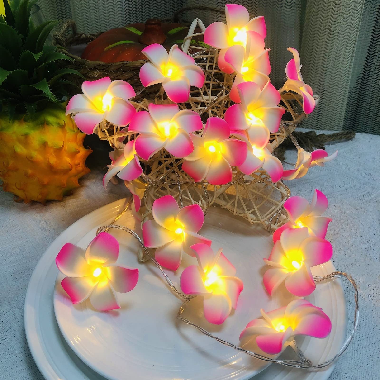 Plumeria-Blumen-Lichterkette – 3 M, 20 LED, Warmweiß, USB-betrieben, Für Partys & Deko