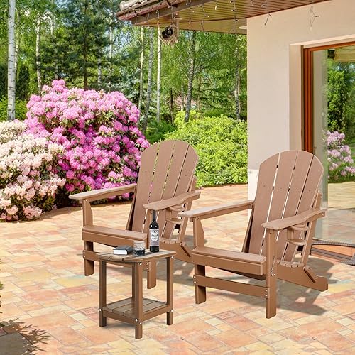Miniatura 2 de nalone Juego de 2 sillas Adirondack con respaldo ajustable, sillas Adirondack plegables con soporte para tazas, silla Adirondack de plástico HDPE