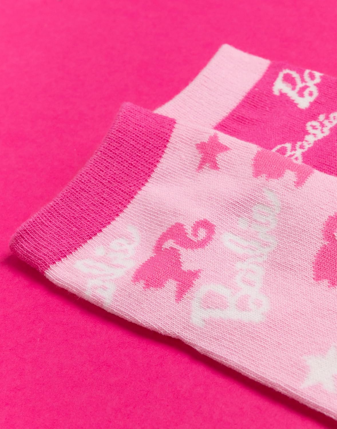 Barbie Girls Socks 5 Pack | Kids Multicoloured Doll Graphic Footwear | Funky Pink Fashion Stripey Comfortable Sock Set Bundle