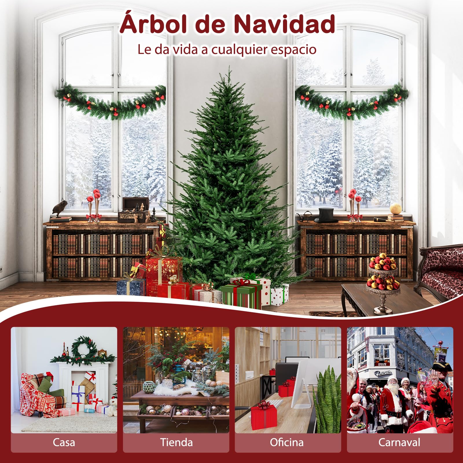 COSTWAY Árbol de Navidad 183cm, Arbol de Navidad con Luces Incorporadas, 280 Luces, Blancas Cálidas, Arboles de Navidad con Luces Integradas, 8 Modos, 788 Ramas de PVC y PE, Arvore de Natal (183cm)
