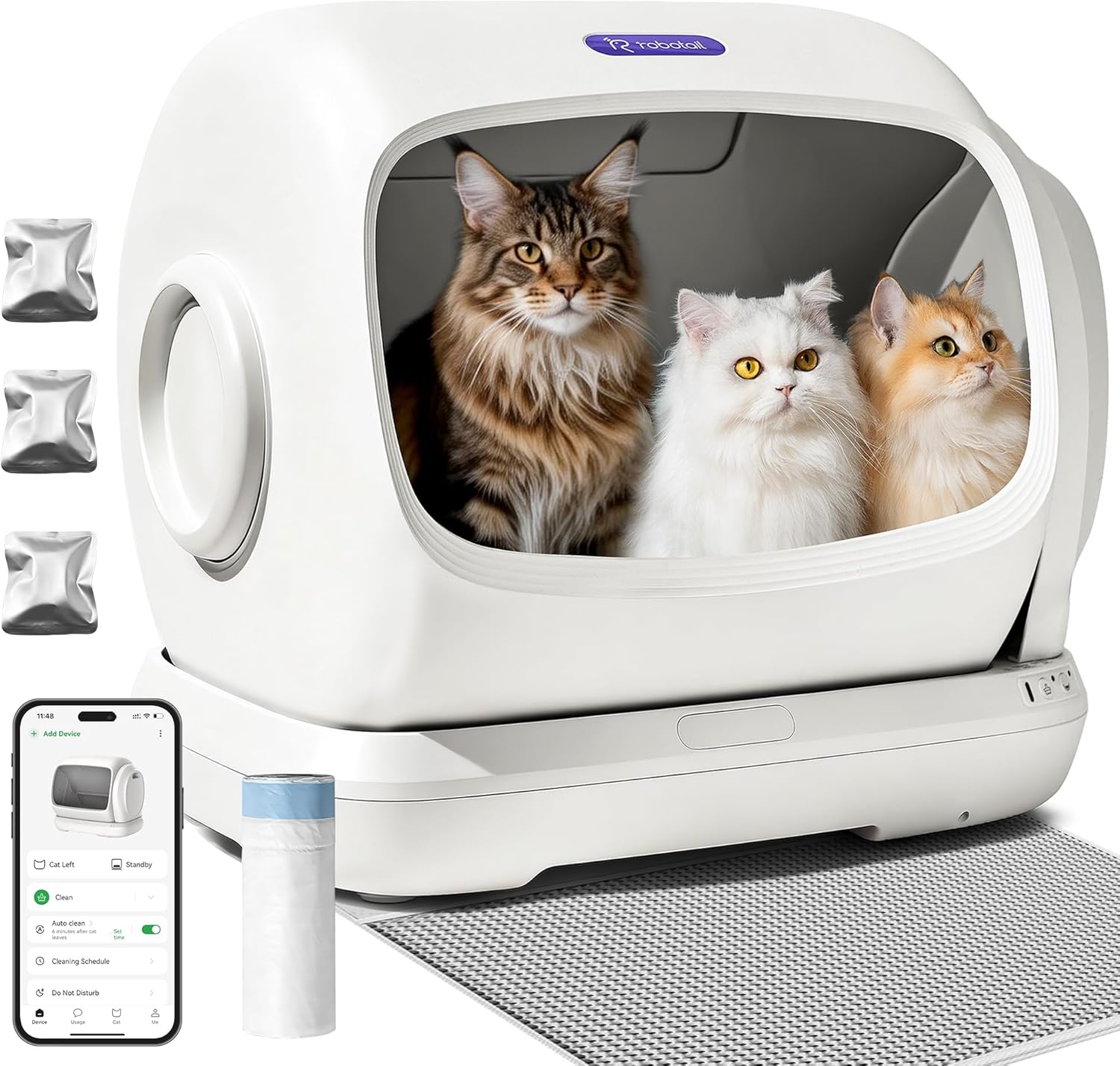 Self Cleaning Cat Litter Box Automatic Cleaning, XXXL Extra Large Electric Auto Litter Box for Multiple Cats, Smart Auto Litter Box Tray with Anti-Pinch, APP Control, Odor-Free, Includes Liners