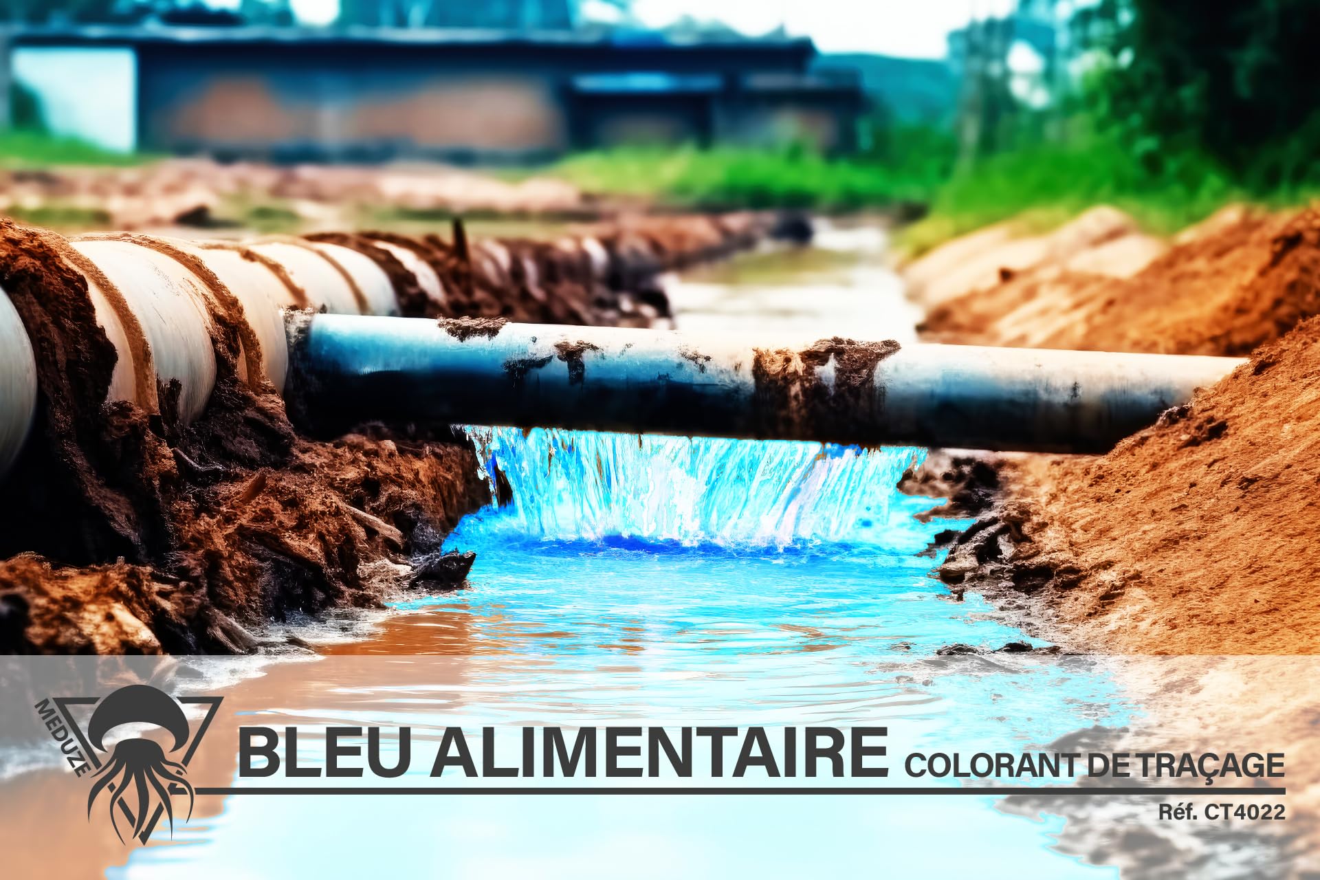 Méduze - Bleu Alimentaire Colorant de traçage 1L - Prêt à l’Emploi - Eau Potable et eaux usées - Plomberie - Diagnostic - Travaux publics