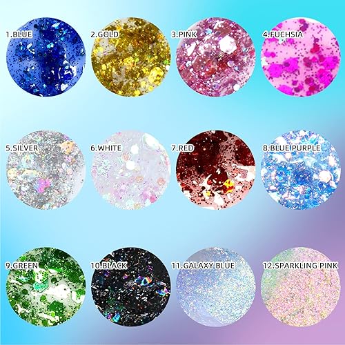 Miniatura 7 de DAGEDA Gel de purpurina corporal, lentejuelas de gel corporal con purpurina para la cara, sombra de ojos líquida, purpurina gruesa para cara,