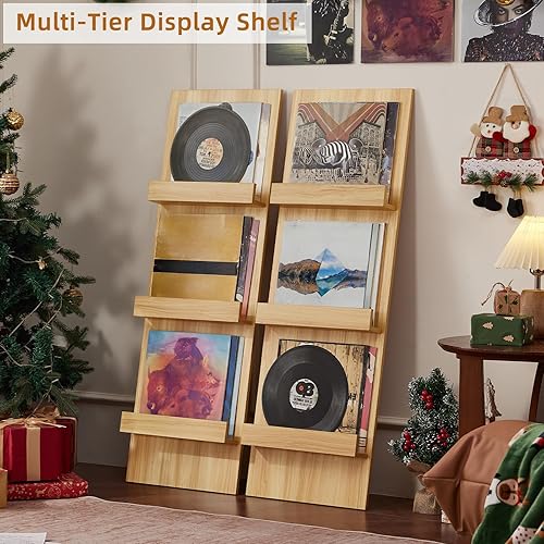 Miniatura 3 de LELELINKY Soporte para discos de vinilo de montaje en pared con área de visualización de 3 niveles, soporte de almacenamiento de discos de 47.5