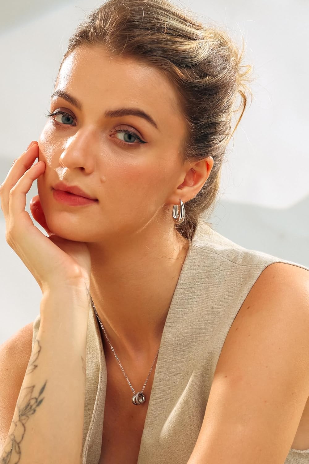 18K Gold Plated Cubic Zirconia Rondelle Pendant Necklace for Women | Two-Toned Dainty CZ Charm Necklaces - Image 4