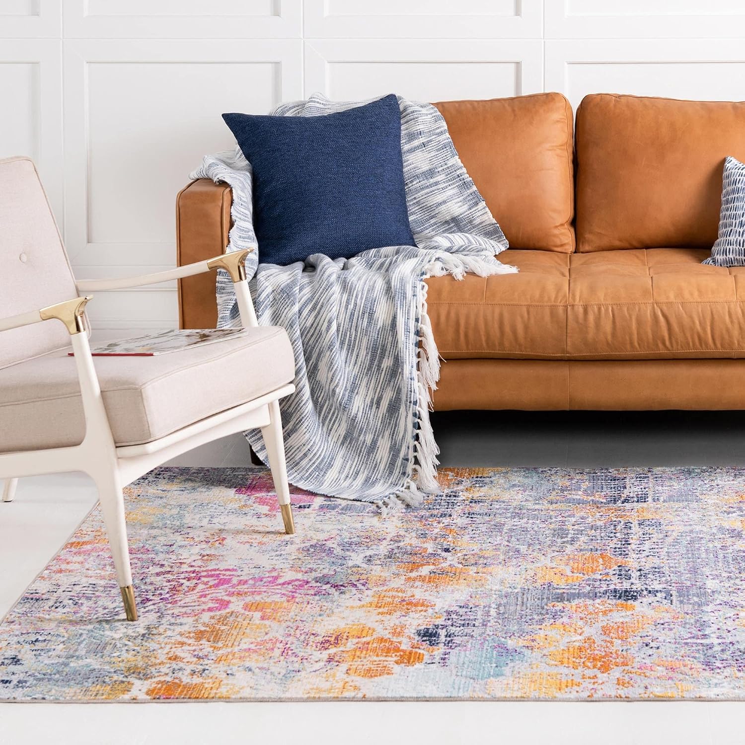 Rugs.com Malibu Collection Area Rug – 8' x 10' Multi Low-Pile Rug Perfect for Living Rooms, Large Dining Rooms, Open Floorplans
