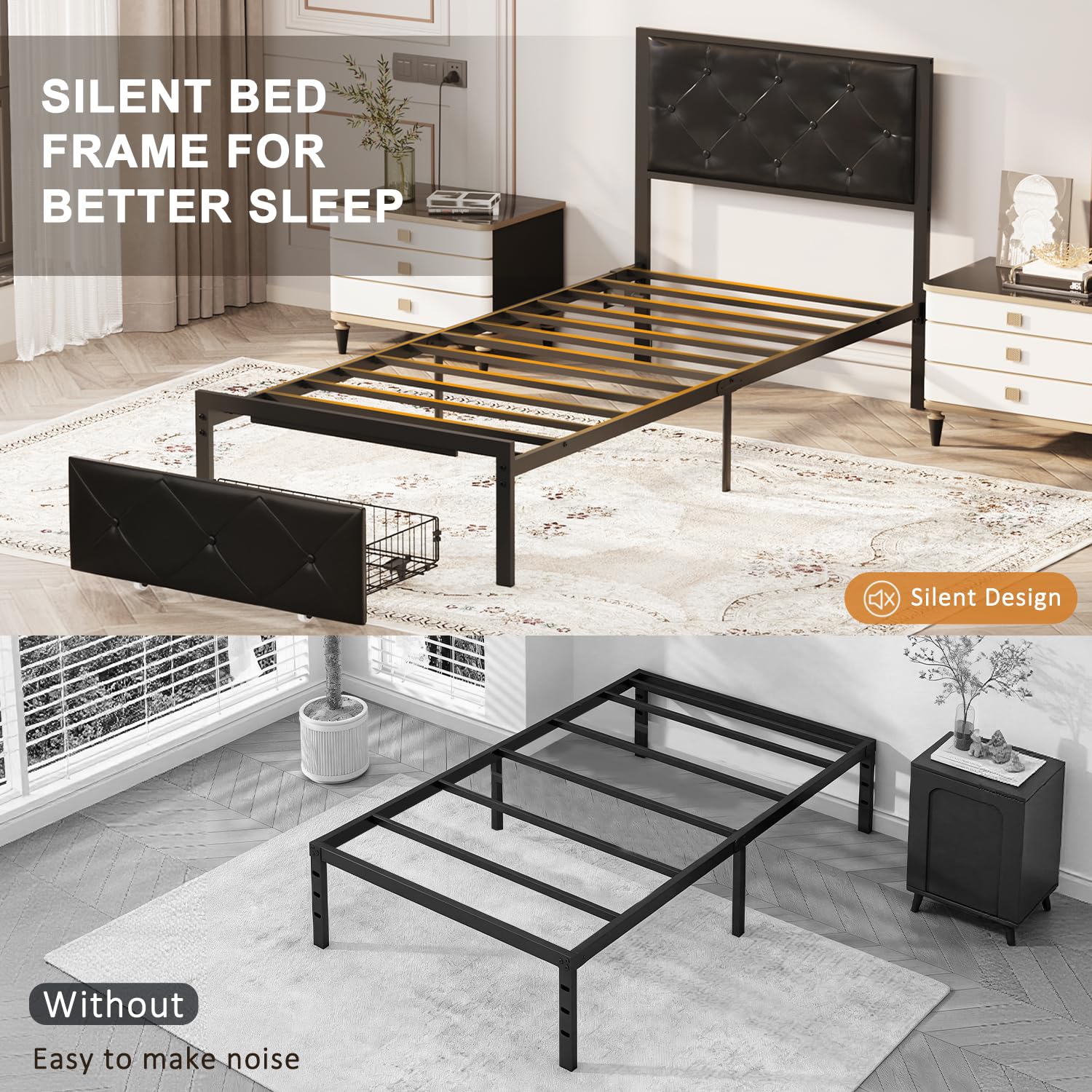 Struttura Letto Singolo, 90 x 200 cm, con stazione di ricarica e testa imbottita, struttura per letto con cestino, ruote in metallo, capacità di peso 300 kg