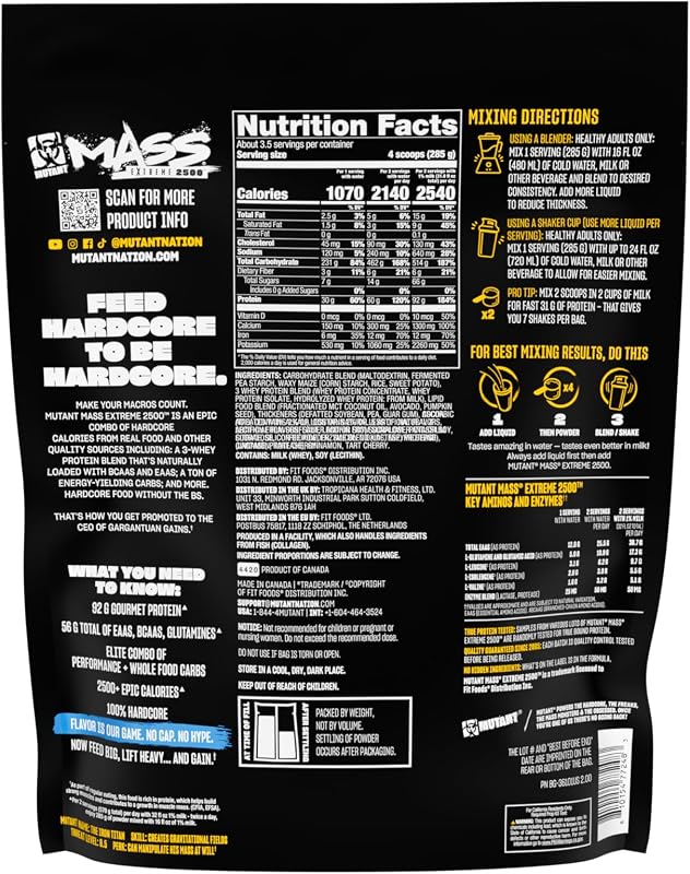 Mutant Mass Extreme Gainer, Whey Protein Powder, Vanilla Ice Cream, 2.2 lbs image 3