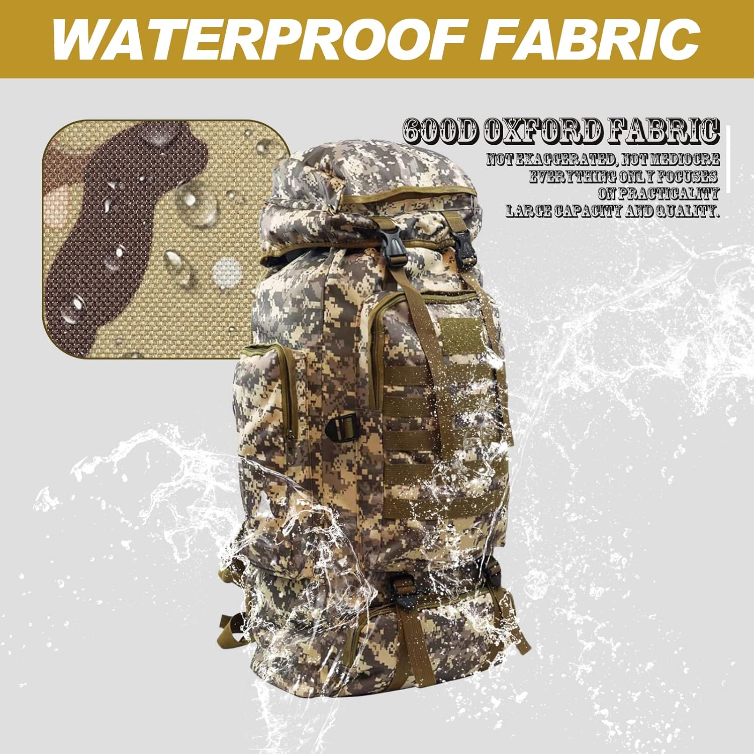 75 liters camping trekking military tactical backpack travel backpack hunting backpack (Classic jungle colors)