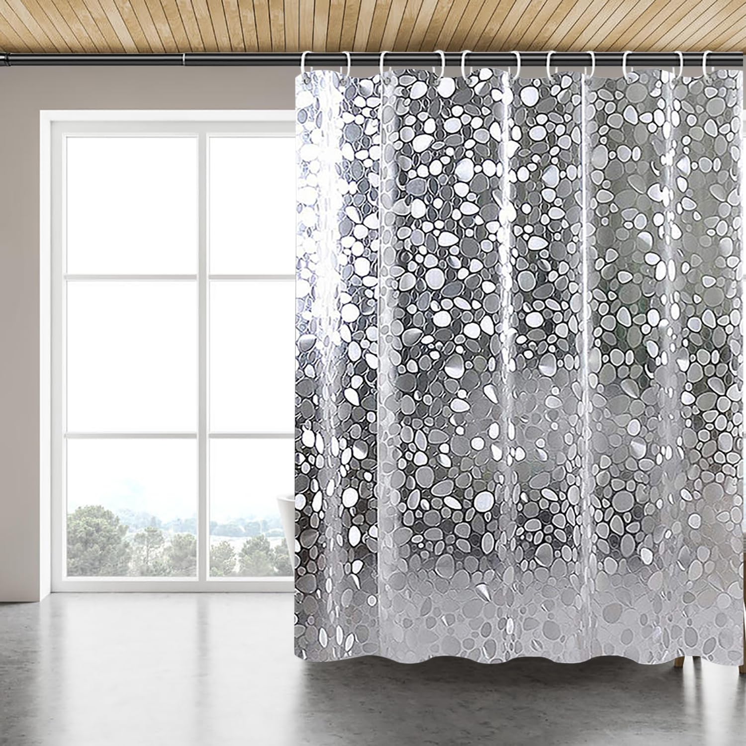 Jssablo Clear Stone Blue Shower Curtain Liner, 72X72, Waterproof Eva 3D Shower Curtain For Shower Stall, Bathtubs