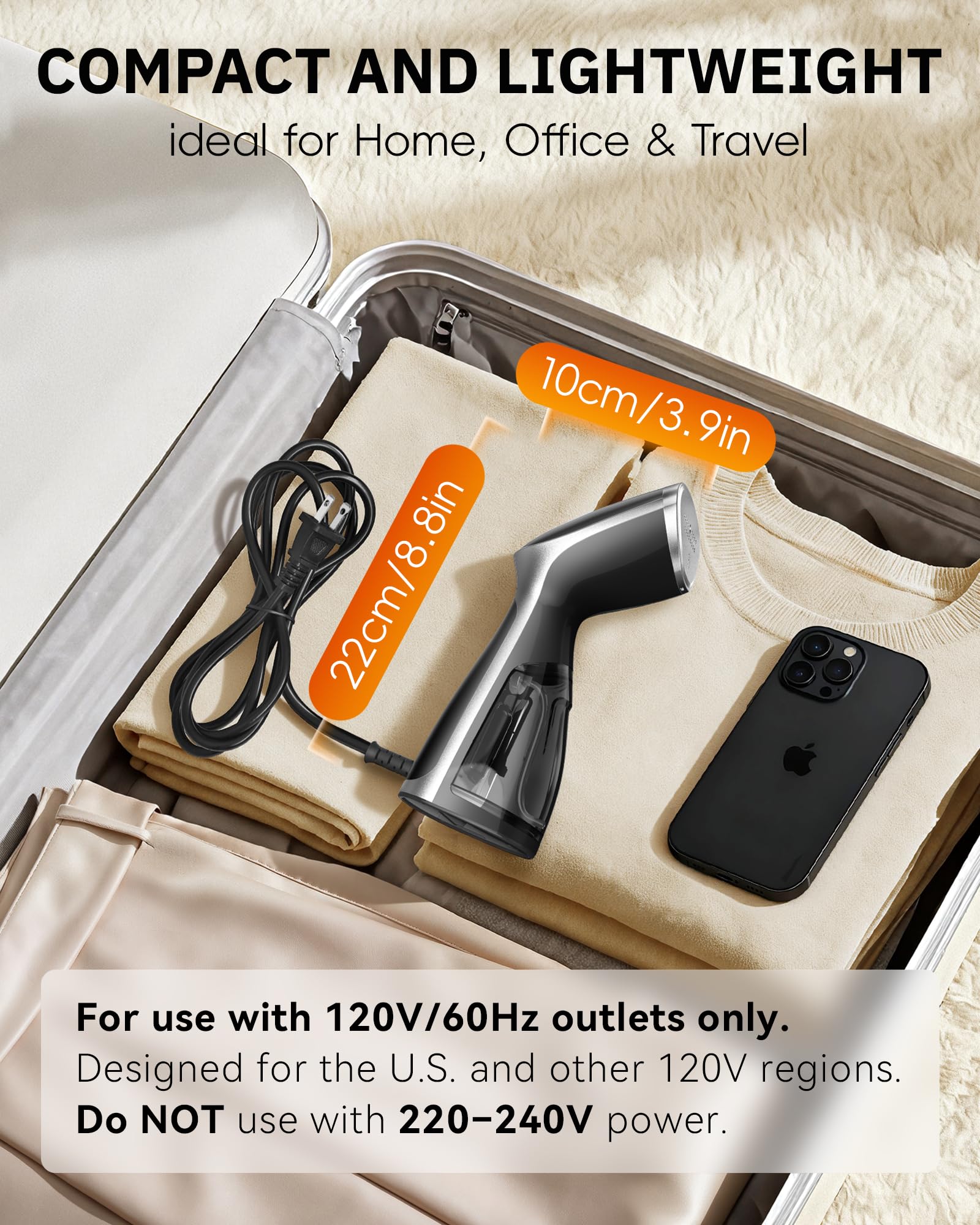 OGHom Portable Travel Handheld Steamer for Clothes, Garment Wrinkle Remover view 5
