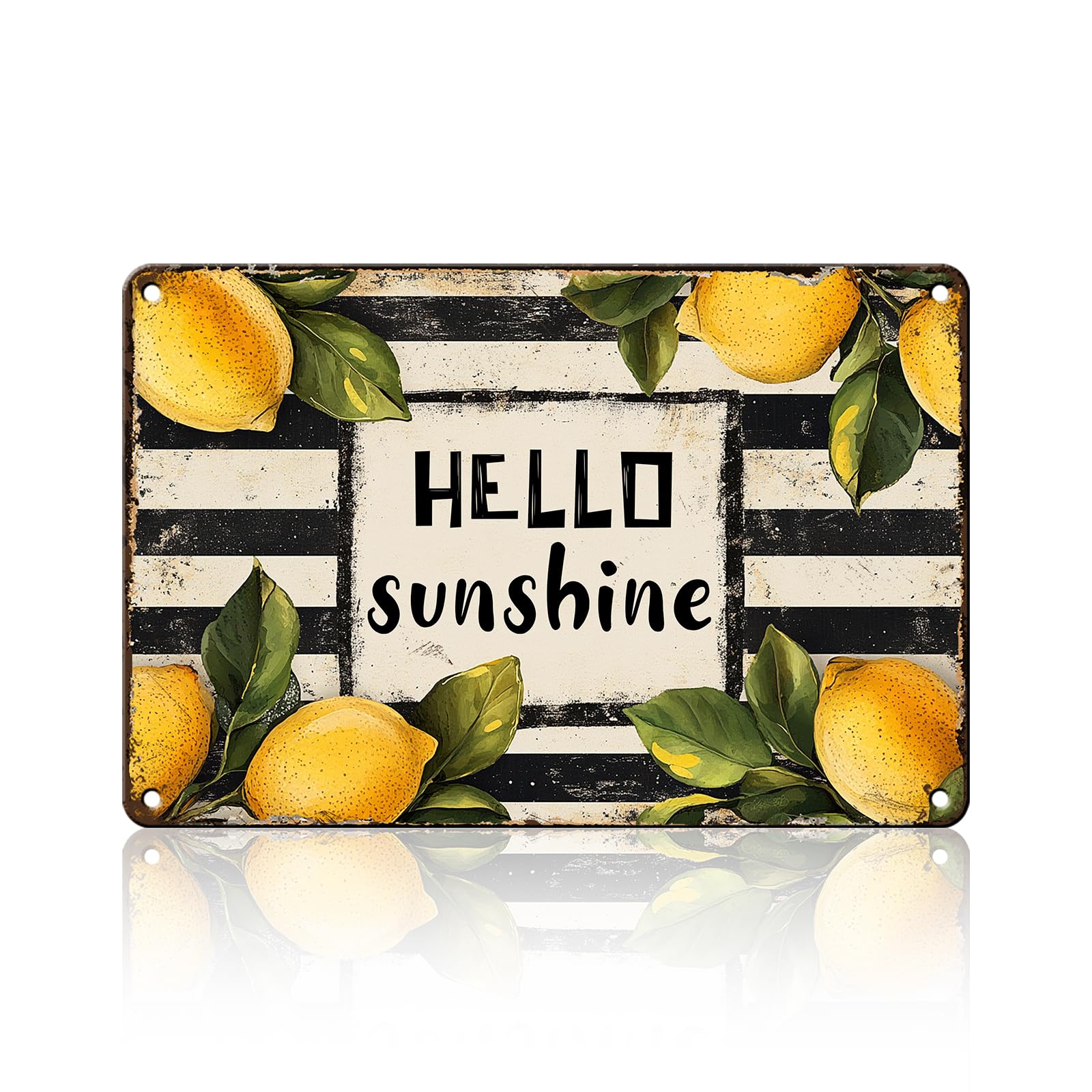 Anceky Funny Sign Hello Sunshine Lemon Metal Tin Sign Retro Wall Decor for Porch Yard Home Cafe Outdoor 12×16 Inch