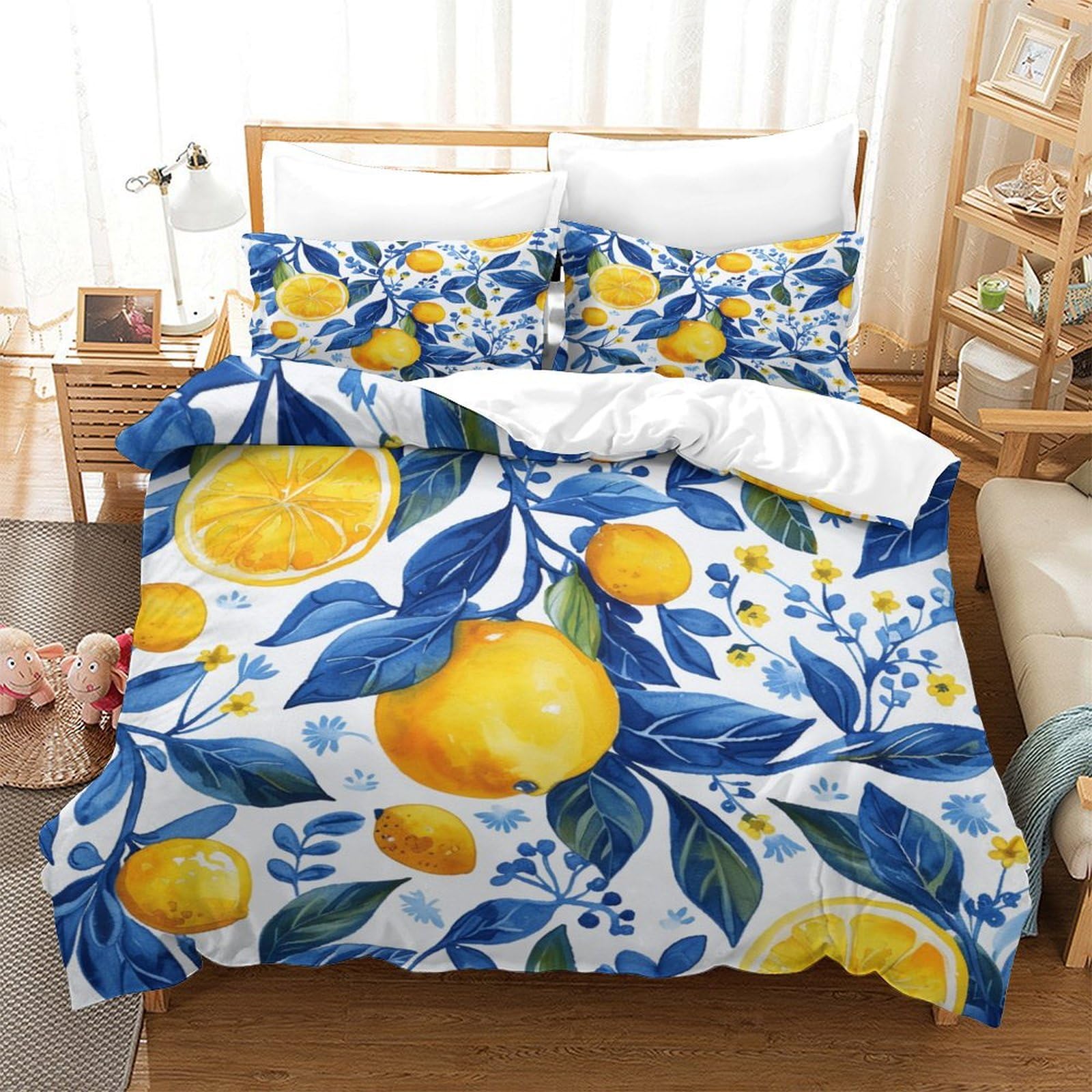 Housse de couette 140x200 orange citron parure microfibre