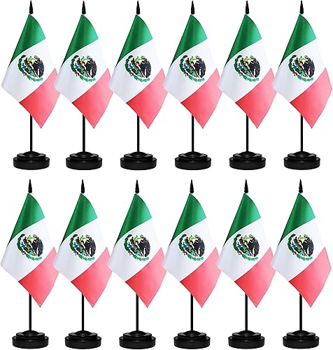 Miniatura 85 de Juego de 12 banderas de escritorio de España, pequeñas banderas españolas de oficina con poste negro sólido de 12 pulgadas, base negra y parte