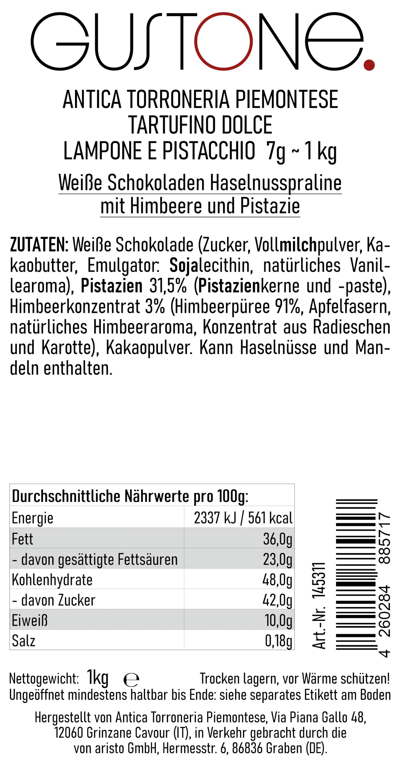 GUSTONE. Tartufi dolce Lampone e Pistacchio (Himbeere und Pistazie) 7g | Trüffel-Praline Schokoladen-Trüffel weißer, Trüffelpraline, seit 1885 in Familienbesitz, perfekter Pausensnack