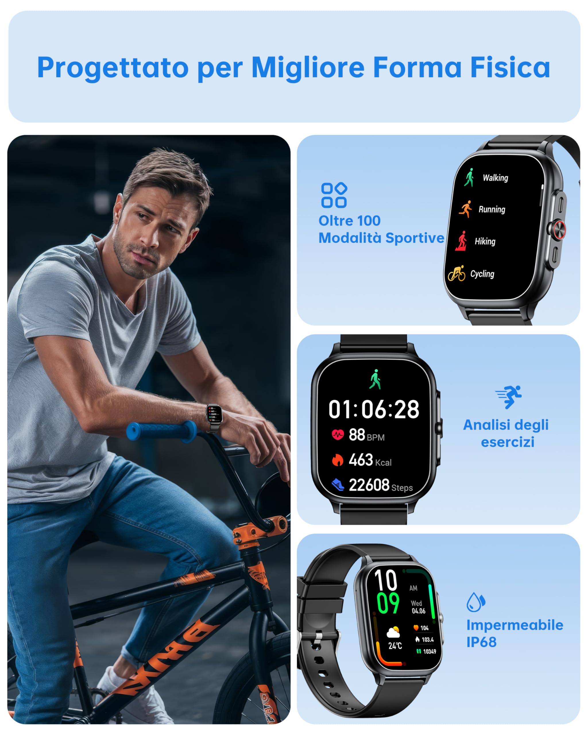 OUKITEL Smartwatch Uomo Donna, 1.91" HD Orologio Smart Watch con Effettua/Risposta Chiamate,100+ Sportivo Fitness Tracker con Contapassi Sonno Cardiofrequenzimetro per iOS Android