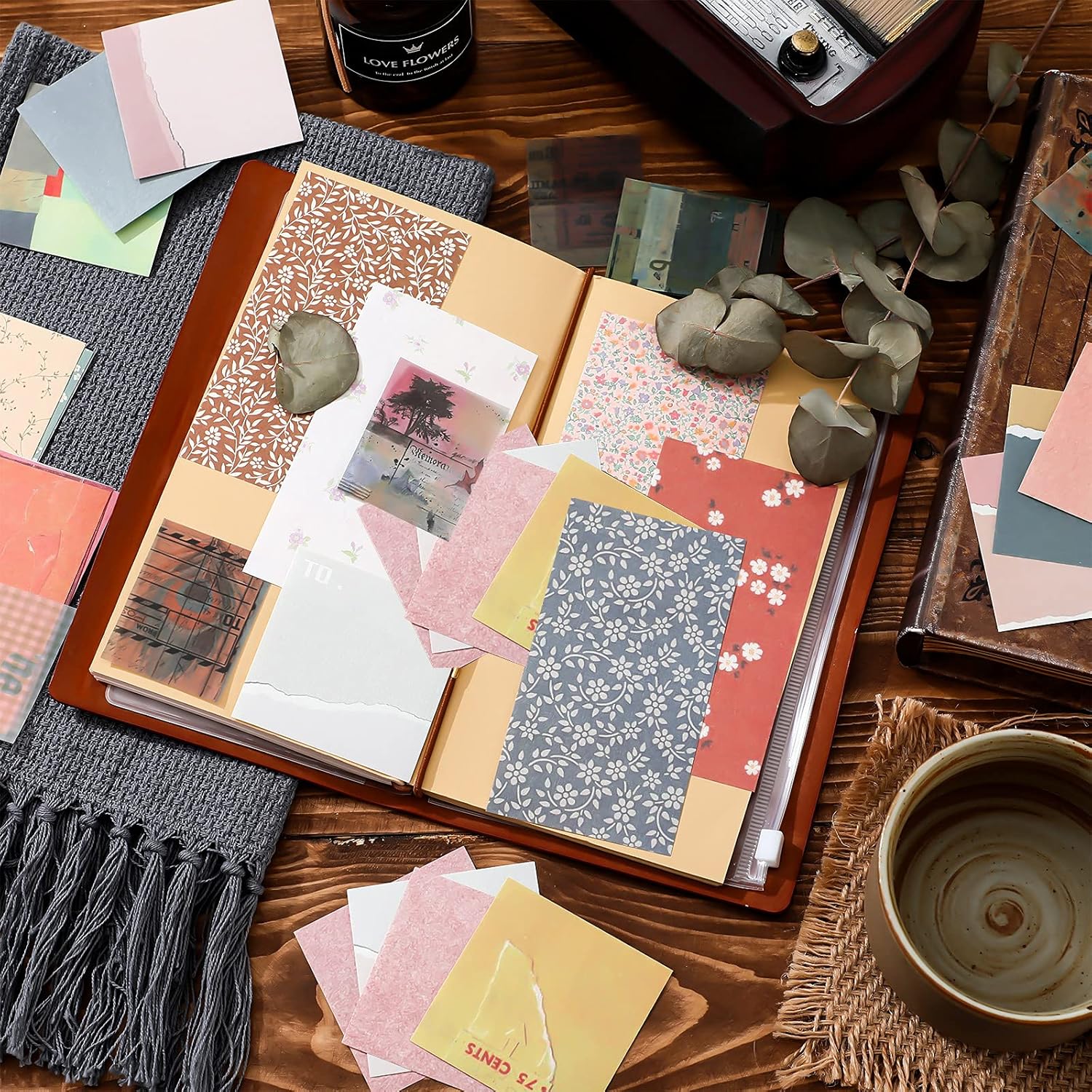 486 Pieces Scrapbooking Paper Vintage Journaling Supplies DIY Journaling Paper Decorative Craft Paper Antique Retro Natural Collection Art Craft Diary Supplies Aesthetic Stationery Paper