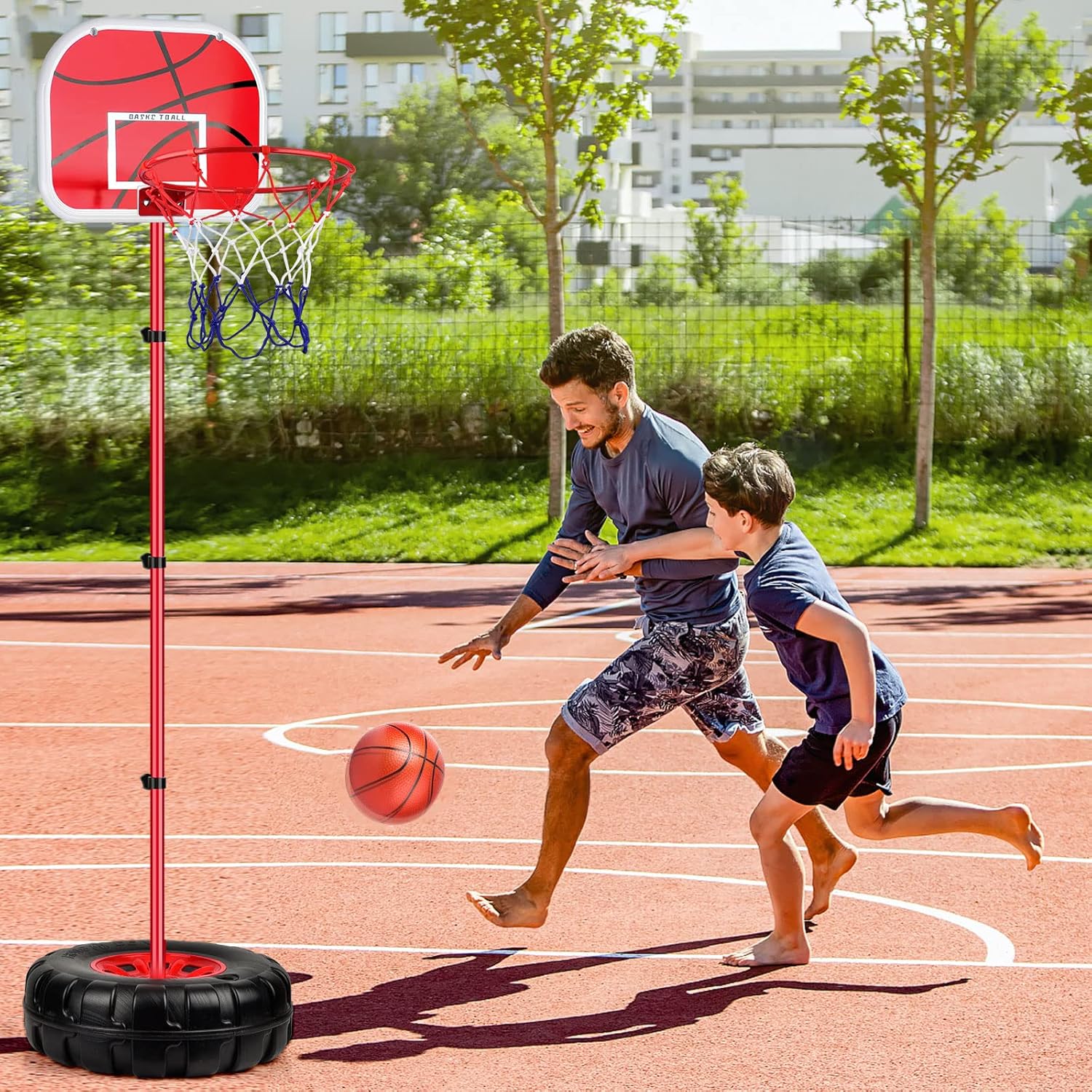 UKBOO Basketball Hoop for Kids, 11.8 in Oversized Basket Hoop Tire Base Basket Ball Goal with 3 Basketballs Adjustable Height 2.4 -5.8 Ft Portable Indoor Outdoor for Toddler/Kid/Chirld Ages 3-12 : Toys & Games