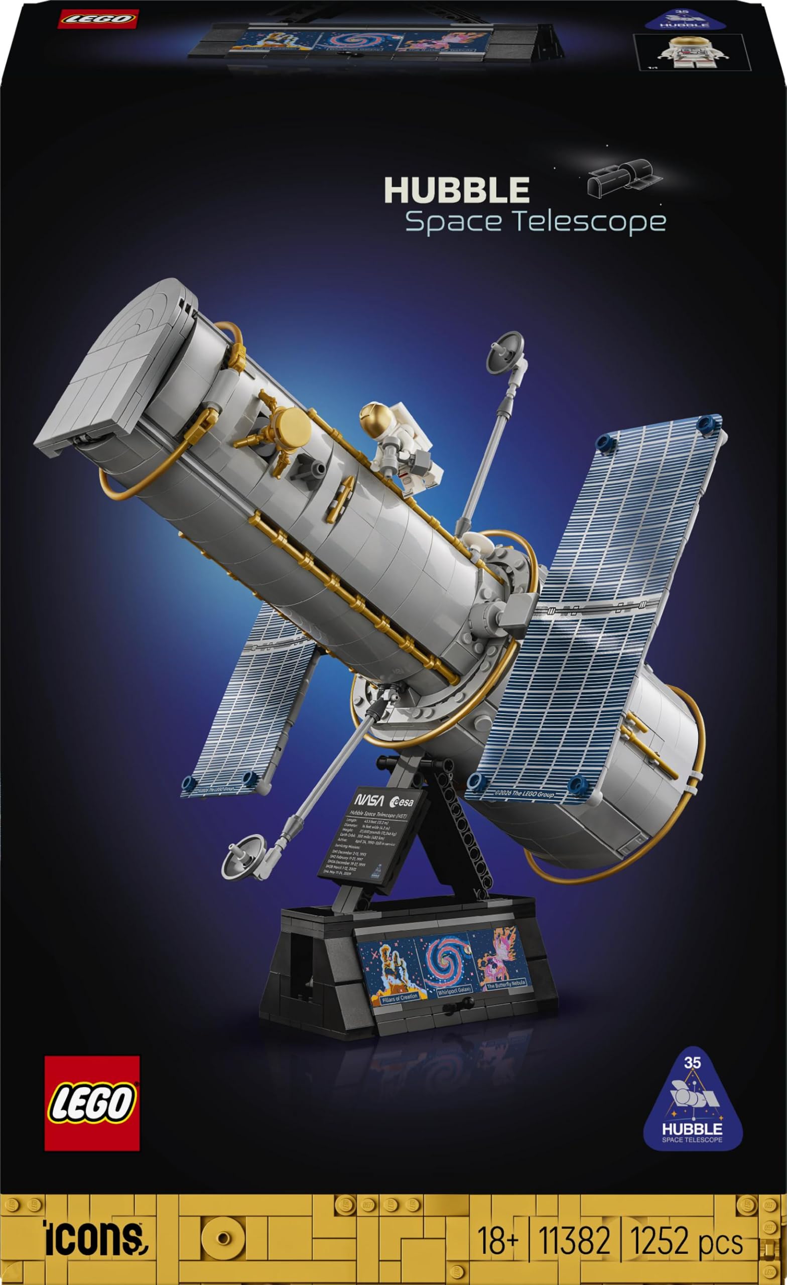 LEGO Icons Hubble-Weltraumteleskop - 3D Modellbau Kreativset für Erwachsene - Mint-Set mit beweglichen Sonnensegeln, Instrumentenschacht & Astronaut Minifigur - DIY Astronomie Geschenk - 11382