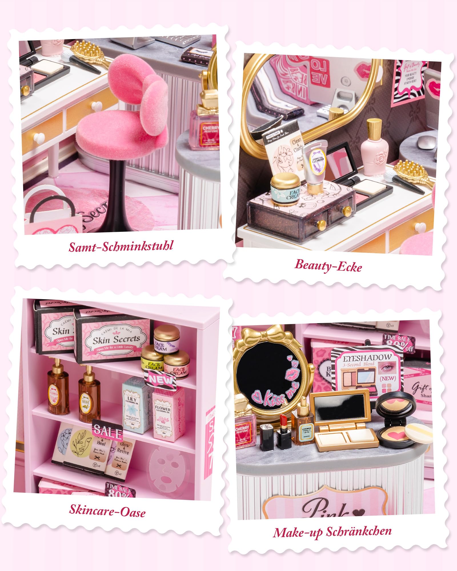 Rolife Super Creator DIY Miniature House Miniatur Haus Bausatz Selber Bauen Deko für Schreibtisch Bücherregal Modellbausatz Diorama Modellbau Bastelset (Pink Beauty Secret)