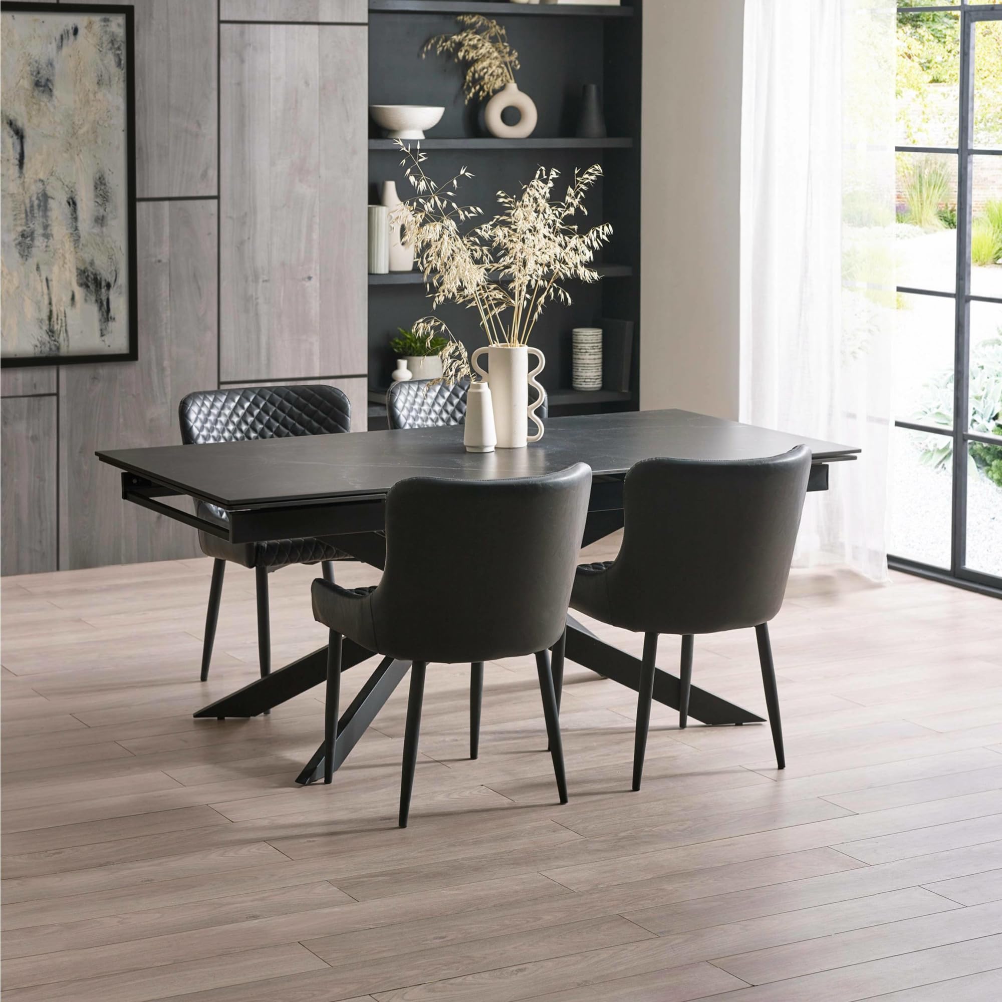 Julian Bowen Osaka Extending Dining Table - Black - Metal - Extra Large