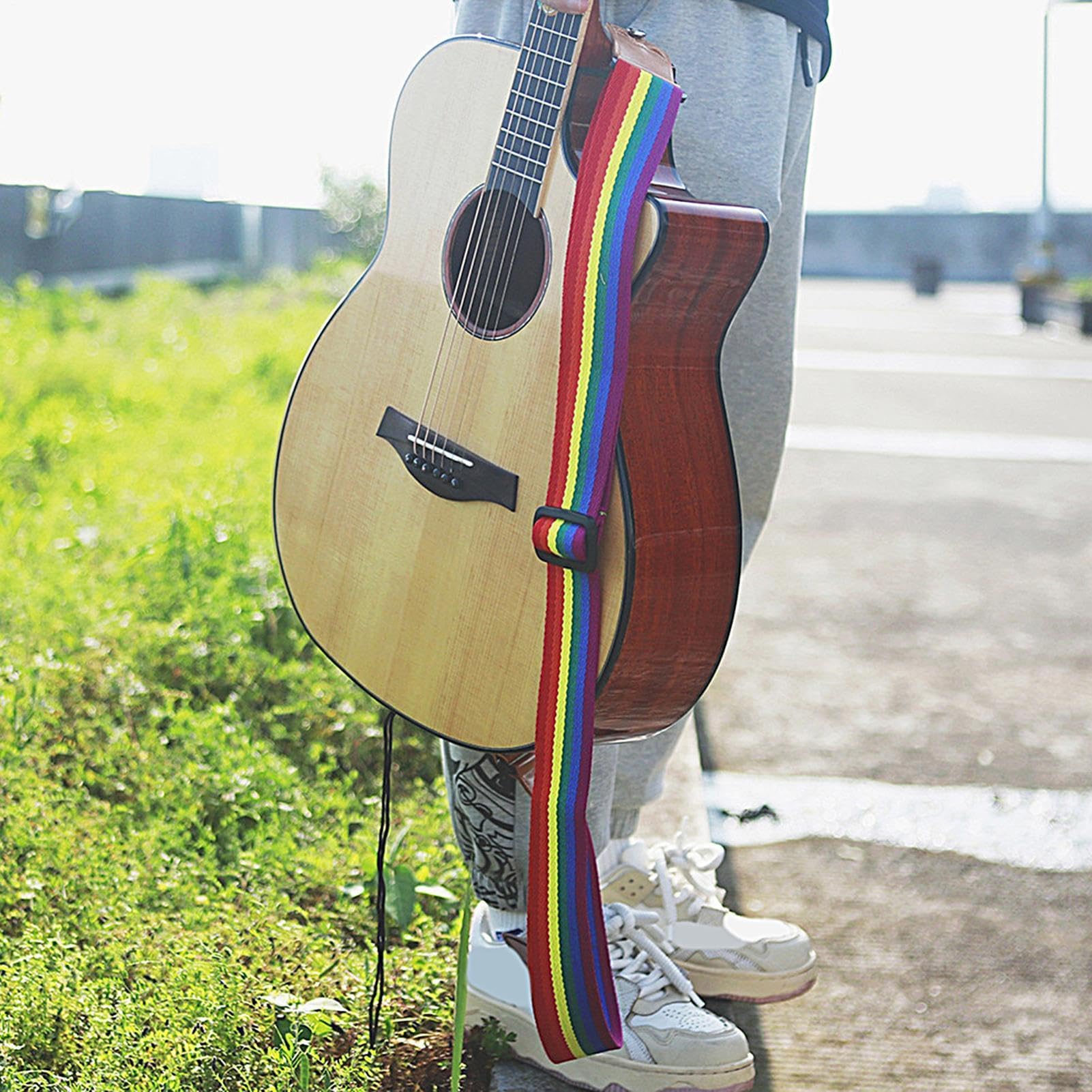Pasek do gitary z uchwytami na kostki, regulowany pasek na ramię do gitary basowej, ukulele, gitary elektrycznej i akustycznej, wygodna i trwała konstrukcja