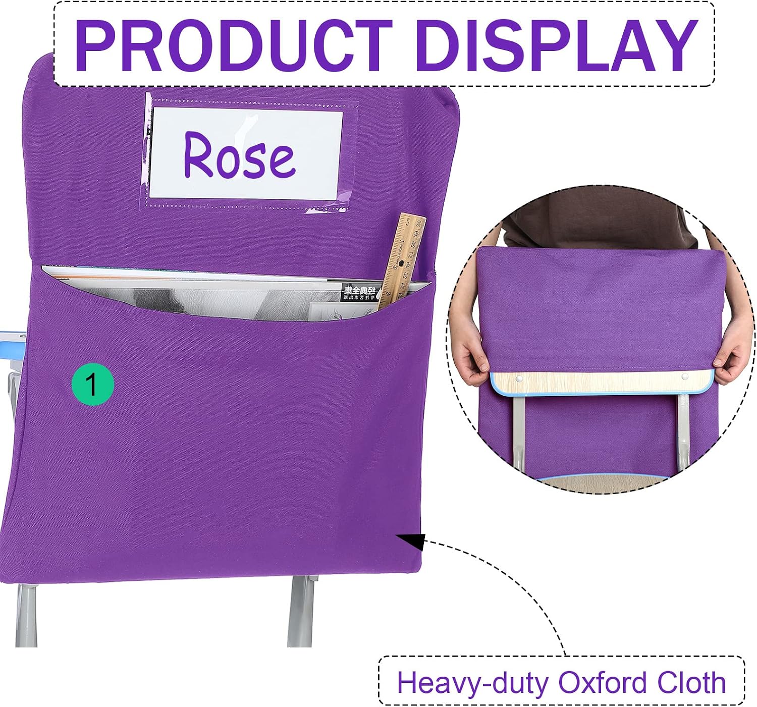 24 Pcs Chair Pockets for Classrooms 17 x 20 Inches Student Chair Bag Chairback with Name Tag for Keeping Student Book School Table Organized