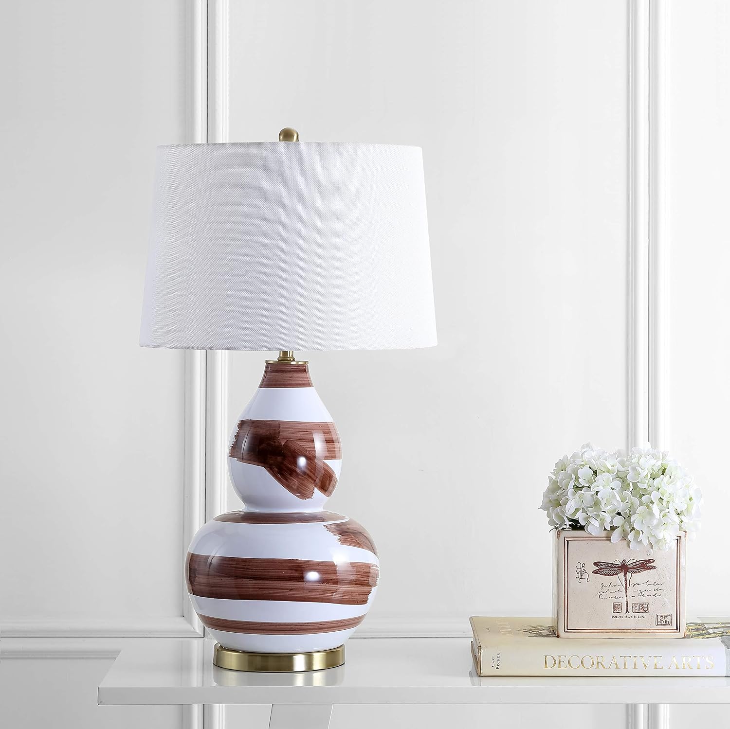 SAFAVIEH Lighting Collection Aileen Abstract Brown/ Gold Brushstroke 33-inch Bedroom Living Room Home Office Desk Nightstand Table Lamp (LED Bulb Included)