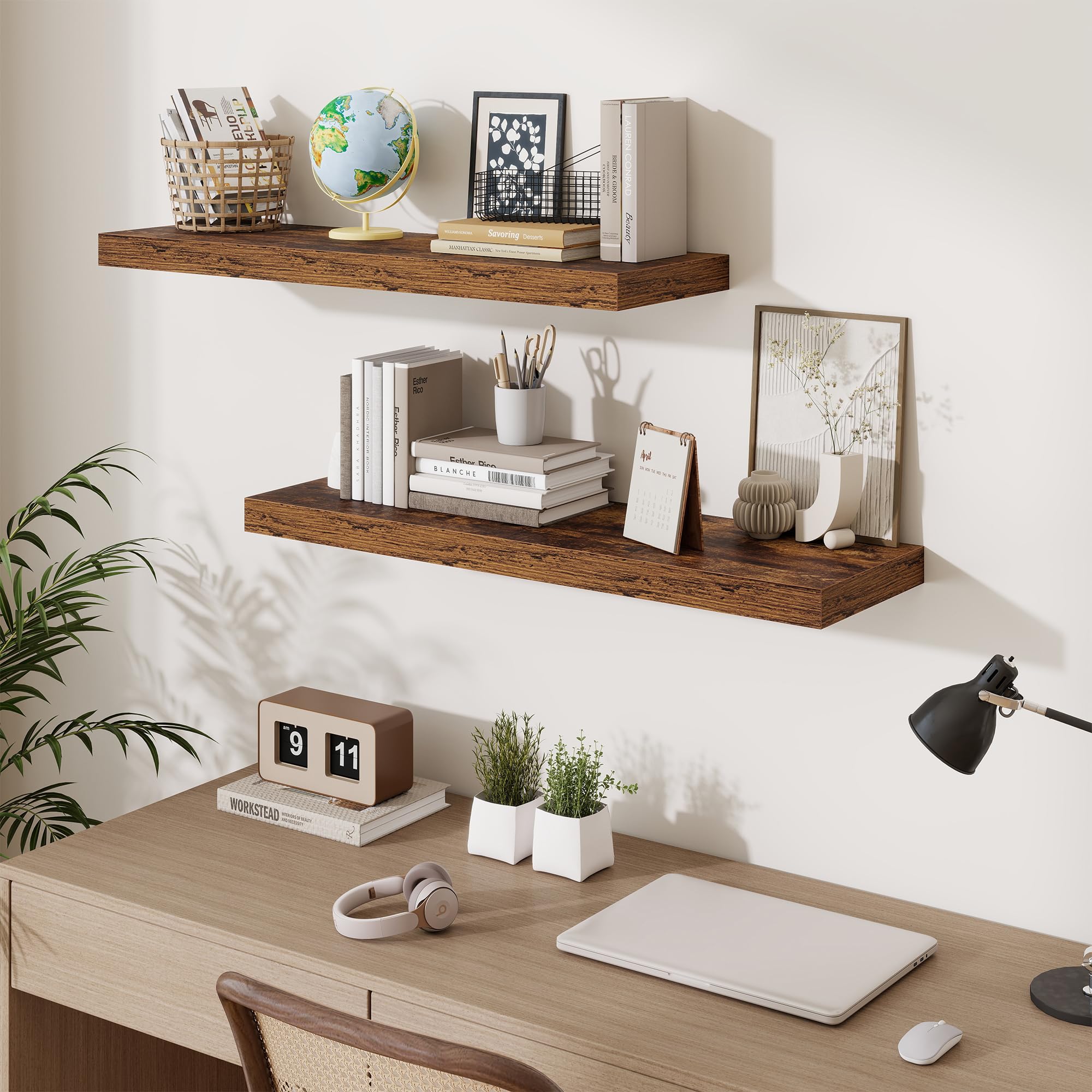 Fun Memories Estantes flotantes para pared de 36 pulgadas, estantes de pared de madera con soporte invisible, estantes de 10 pulgadas de profundidad montados en la pared, estantes flotantes grandes