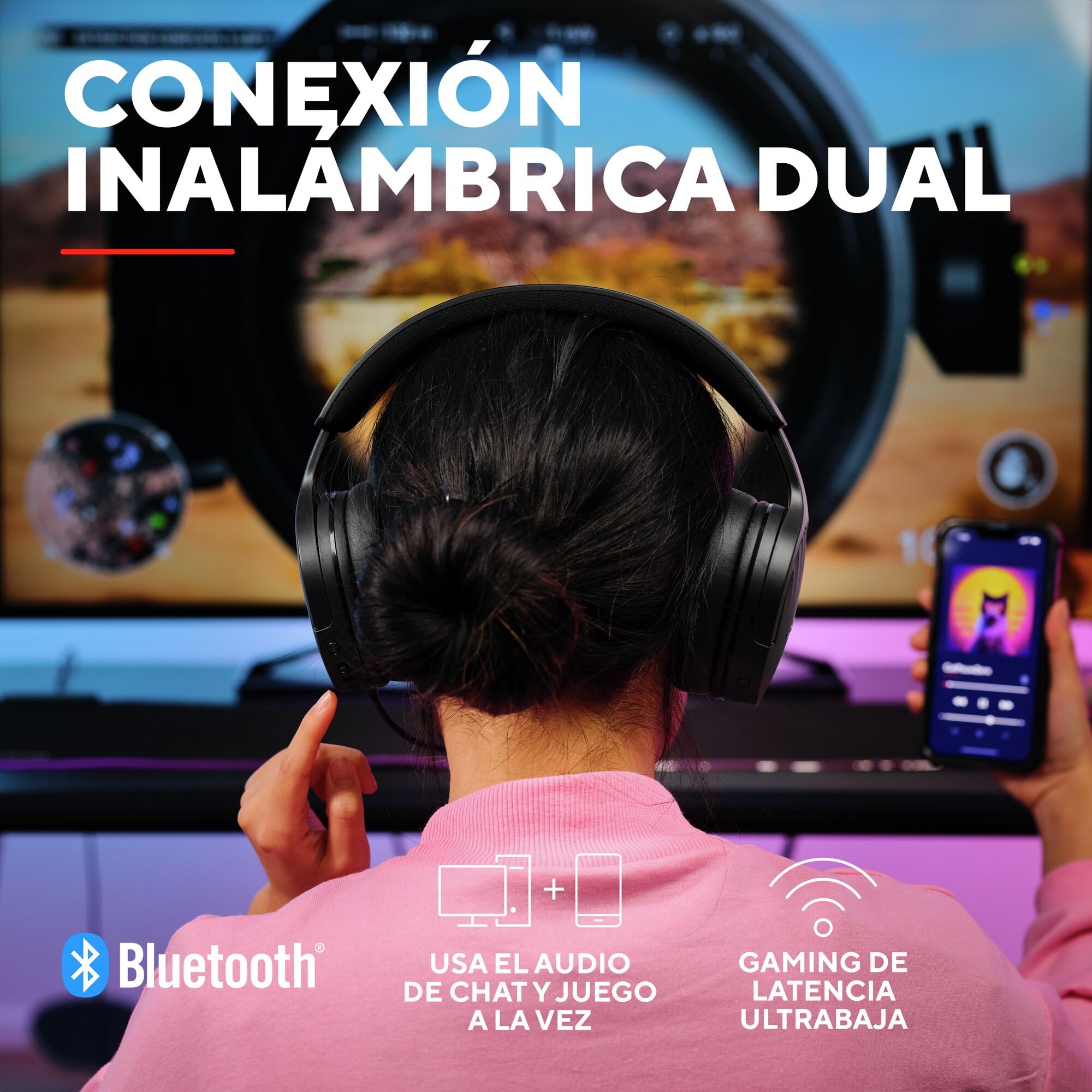 GXTrust 491 Fayzo Cascos Gaming Inalámbricos Bluetooth + 2.4 GHz, 7.1 Sonido Envolvente, Batería de 22 Horas, Auriculares Inalámbricos RGB Over-Ear PC PS5 PS4 Switch - Negro