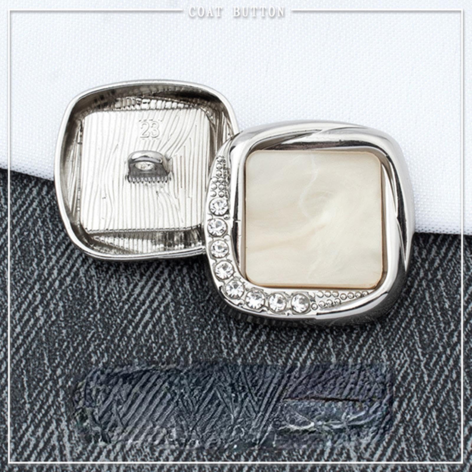 bottoni vintage, Bottoni in metallo con gambo quadrato e strass da 20/23/25 mm for cucito fai te, abbigliamento, cappotti, maglioni, cardigan, bottoni grandi, accessori(Silver Framed Beige,20mm 2pcs)