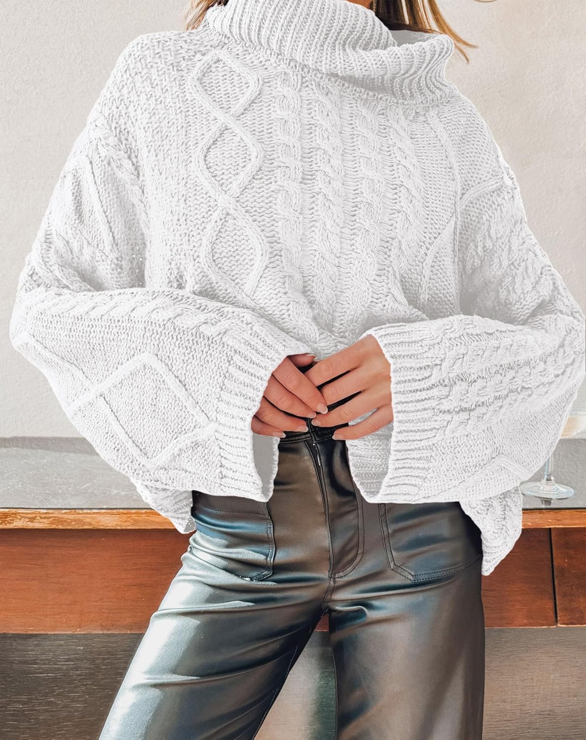 PRETTYGARDEN Fall Sweaters for Women 2025 Oversized Chunky Cable Knit Turtleneck Long Sleeve Winter Pullover Sweater Tops - Image 6