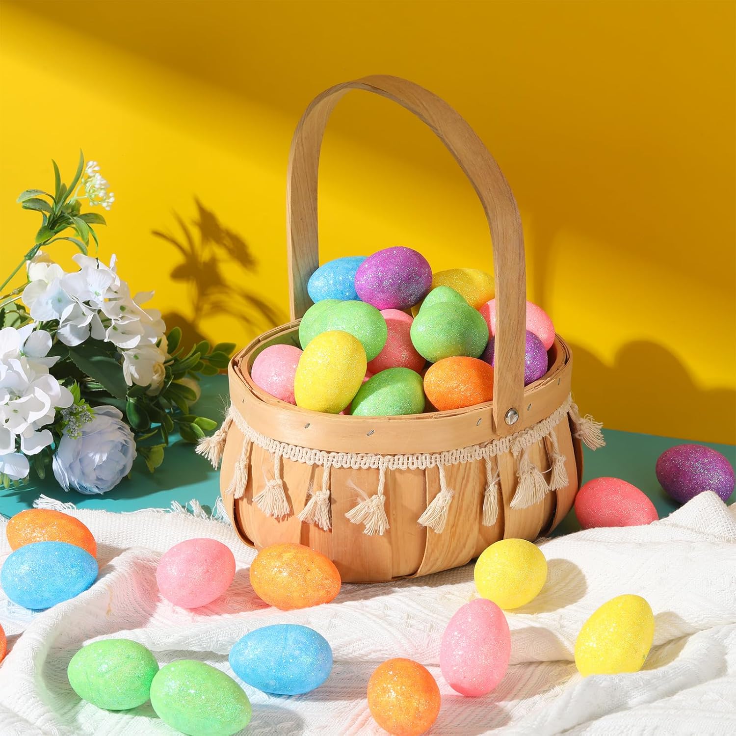Wenqik 120 Pcs 2.36" Foam Easter Egg for Crafts Small Easter Eggs Artificial Foam Easter Decor for Easter Holiday Game Activities Photo Props Home Supplies(Glitter Style)