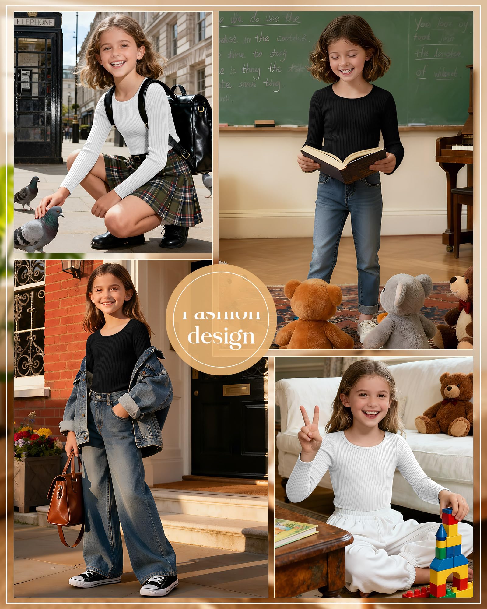 Clabby 3er Pack Mädchen Langarmshirt Baumwoll Rippstrick