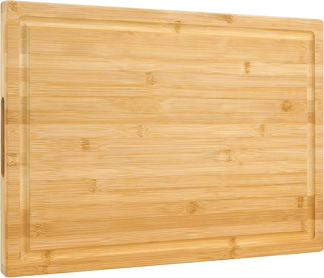 Bardzo duża bambusowa deska do krojenia XXXL, 61 x 40 cm, największy drewniany blok rzeźniczy do indyka, mięsa, warzyw, grilla, deska do krojenia nad zlewem z uchwytem i rowkiem soku