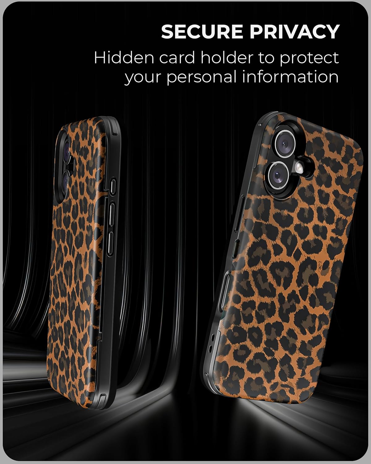 TORU for iPhone 16 Wallet Case with Card Holder, Hidden ID Credit Card Slot Flip Kickstand, Slim Fit Shockproof Heavy Duty Phone Cover with Strap - Leopard Pattern