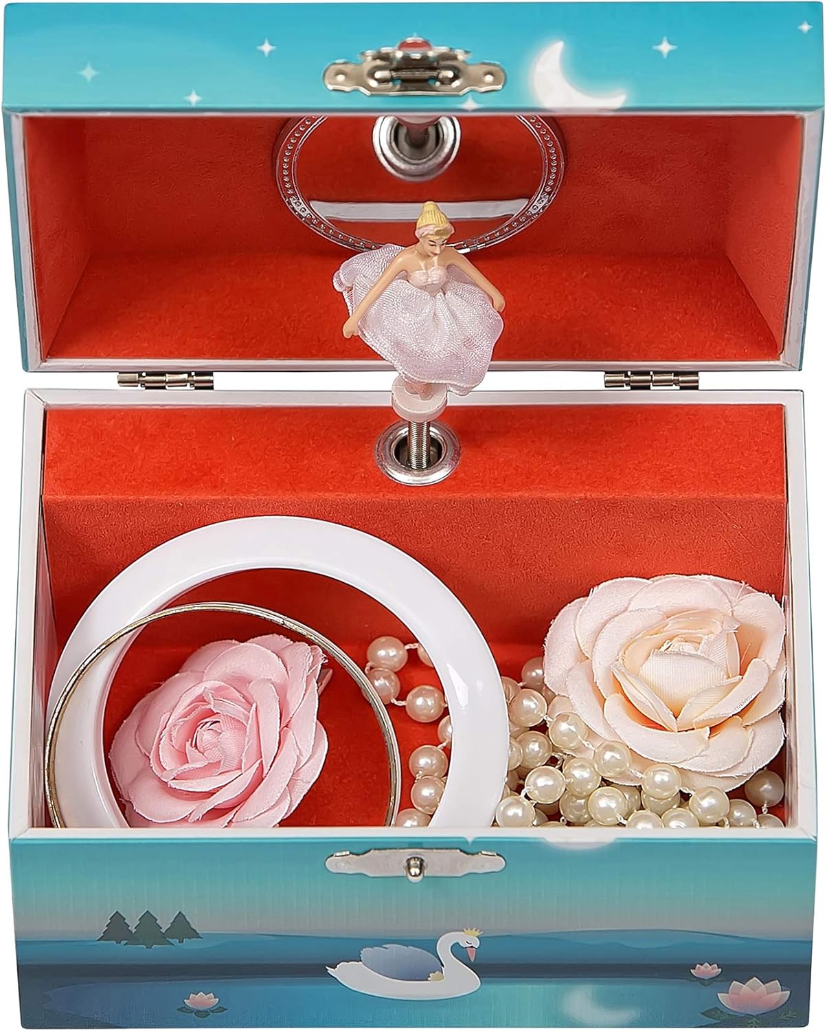 Mele & Co. Since 1912 Marlo Original Twirling Black Hair Ballerina Ballet Dancer Slippers Teal Blue Painted Musical First Jewelry Box for Girls