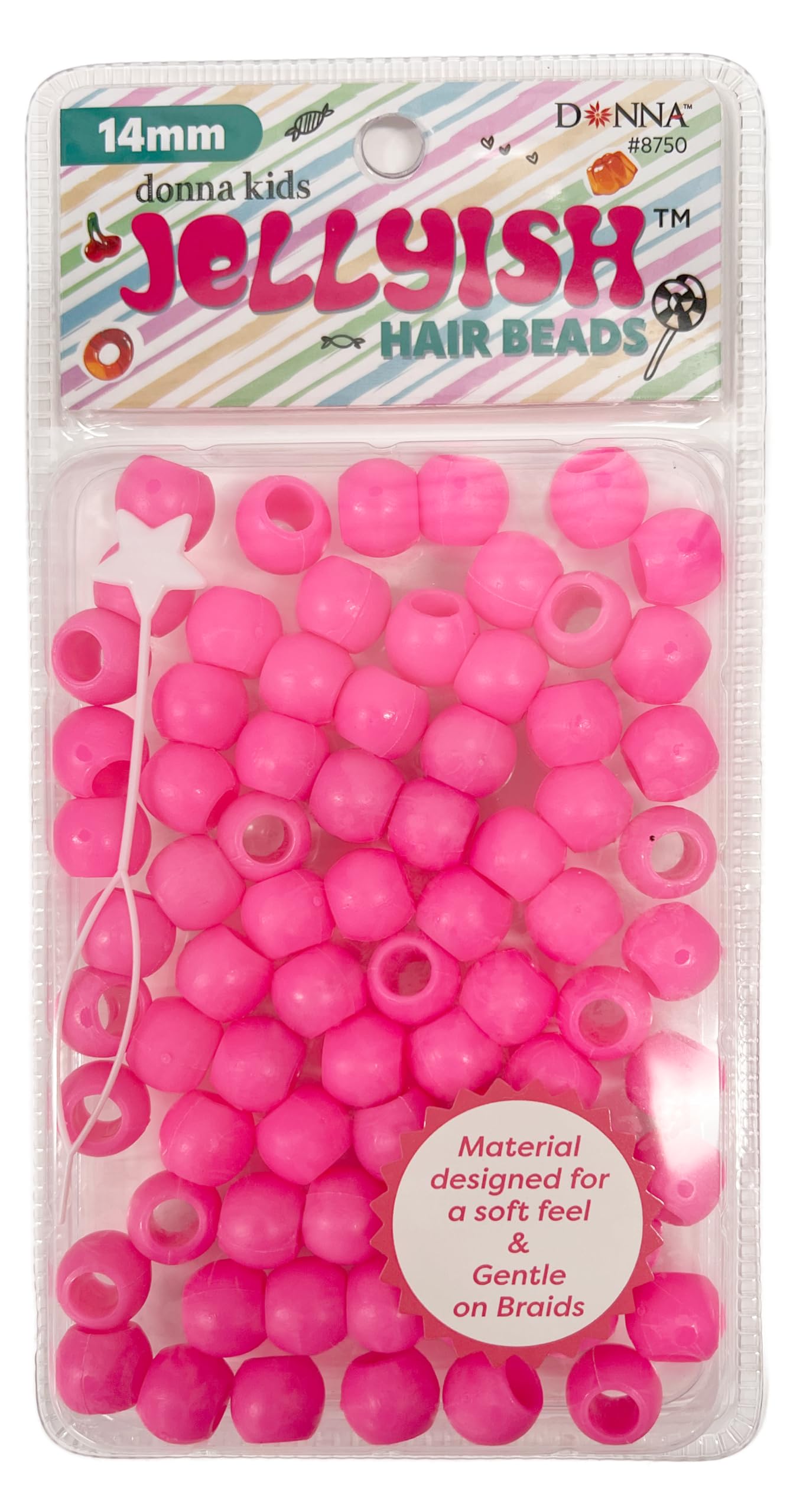DONNA Kids Jellyish Hair Beads – Squishy, Jellyish Twist 14MM Rubber Bead, Safe & Durable Accessories for Kids, Silicone Feeling, Jewelry Making Kit DIY Hair Braiding, HOT Pink Color 1pc