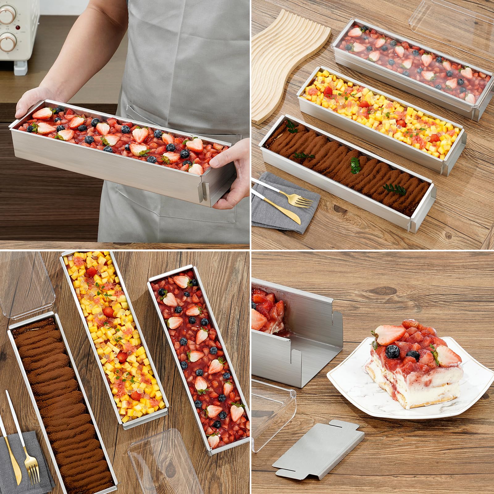 Rechteckige Backform Edelstahl - Verstellbare Mousseform Mit Deckel 40x10cm