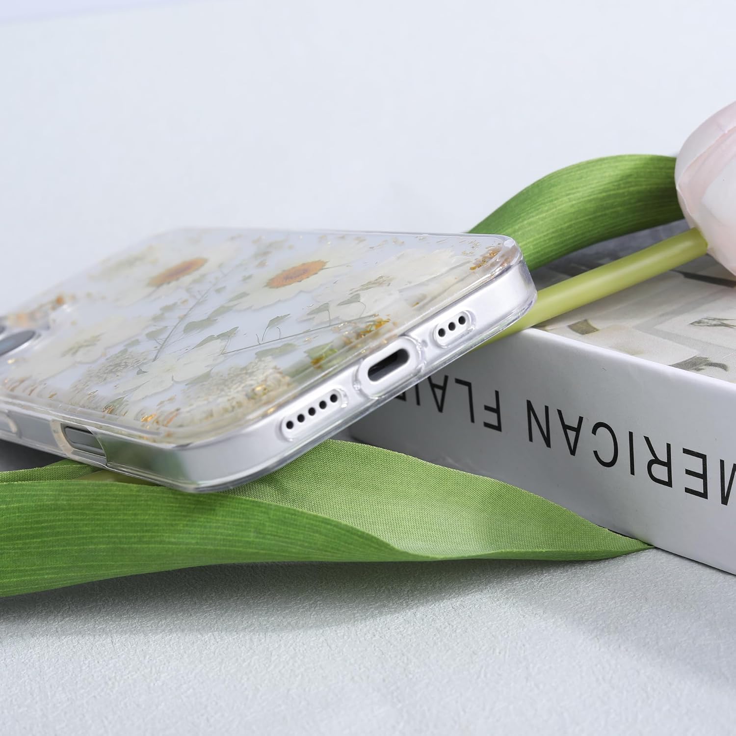 YUCHii for iPhone 16 Clear Case,Aesthetic Floral Phone Case with Pressed Real Flowers Design,Glitter Cute Floral Pattern Women's Phone Case Slim Soft TPU Protective Girl's Phone Cover for iPhone 16 - Image 4