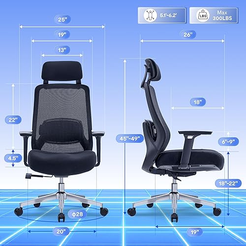 Miniatura 3 de FLEXISPOT MasterEase - Silla de oficina ergonómica con reposacabezas ajustable, reposabrazos 3D, lumbar 2D con masaje térmico ErgoShiatsu,